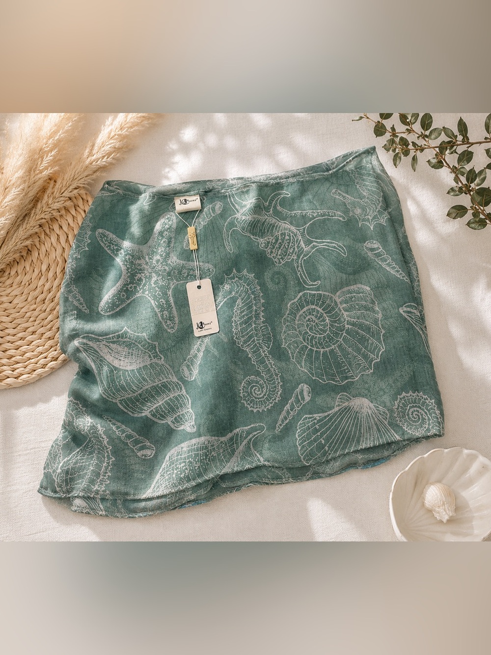 JC Sunny Seafoam Green Ocean Print Lightweight Scarf Wrap Shawl